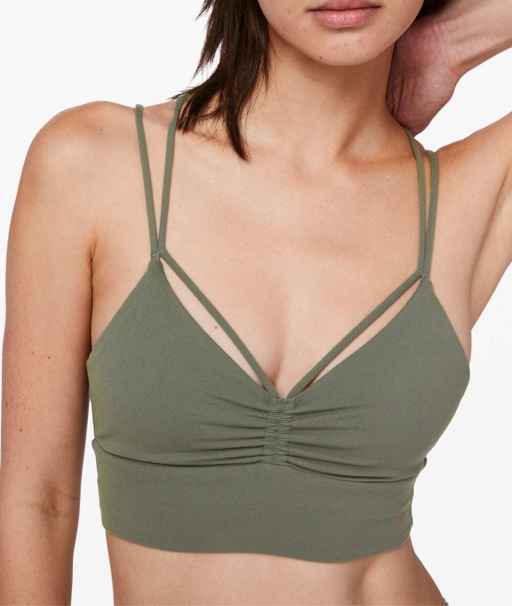 Lululemon Full Expression Bra Grey Sage Nulu Strappy Longline Size 8 EUC